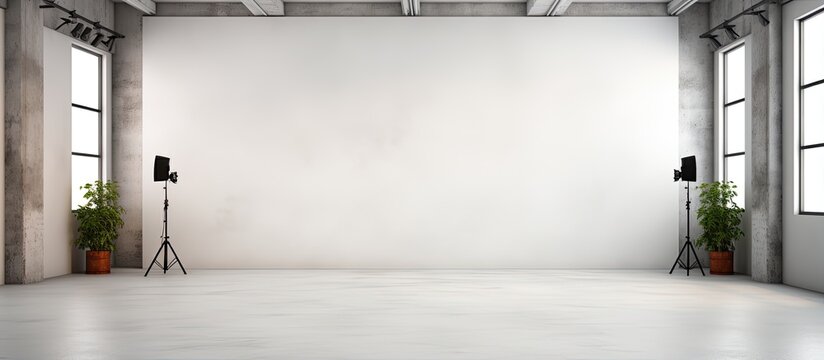 Minimalist white wall background in a photo studio