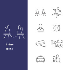 犯罪・司法・警察に関するモチーフのラインアイコンセット - obrazy, fototapety, plakaty