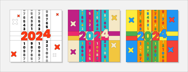 2024 Happy New Year Square Card Vector template, for social media, celebration, poster, and cover