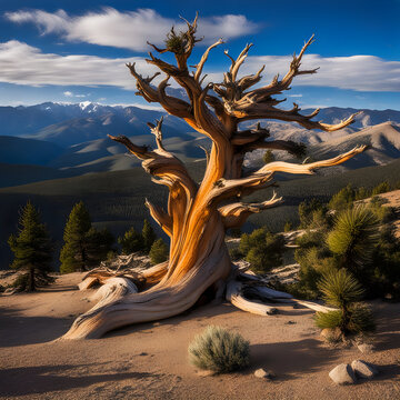 Bristlecone Pine, Pinus longaeva in the White Mountains, California. Ancient Bristlecone Pine Forest is the oldest existing Lifeform on Earth