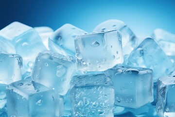 ice cubes on a blue background, ice cubes isolated on blue color background