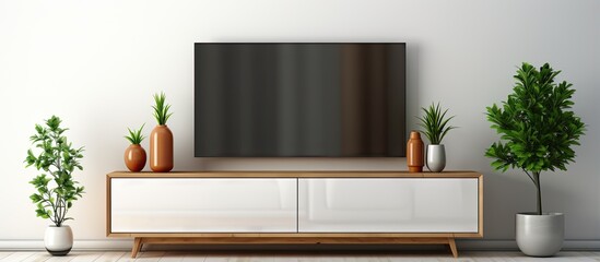 TV in modern living room with white wall background