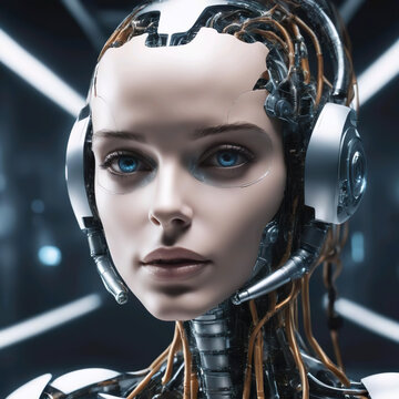 Robot con inteligencia artificial trabajando de teleoperadora, retrato 