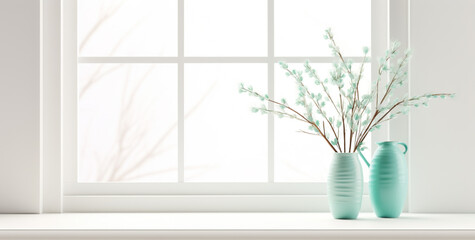 Flowers in a vase on a window sill in the winter
