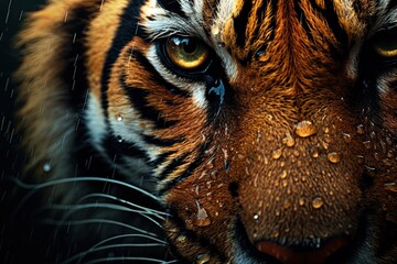 The fierce beauty of a tiger captured in a close-up portrait, with its powerful gaze and majestic presence, exemplifying the wild and endangered big cat