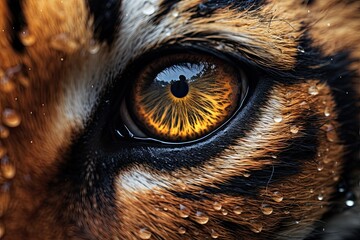 The fierce beauty of a tiger captured in a close-up portrait, with its powerful gaze and majestic presence, exemplifying the wild and endangered big cat - obrazy, fototapety, plakaty