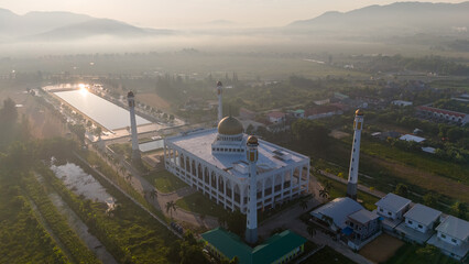 Bird's eye view of the mosque in the morning