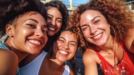 Fototapeta premium dynamic photo capturing the essence of friendship, as a diverse group of friends strike a pose