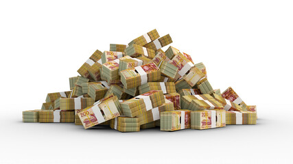 Big pile of bundles of Lesotho loti notes. 3d rendering of stacks of cash
