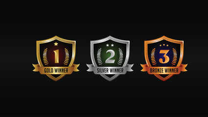 1st 2nd 3rd Winner badge guarantee. Honoring the Best with Gold, Silver, and Bronze Award Emblems. Vector Illustration.