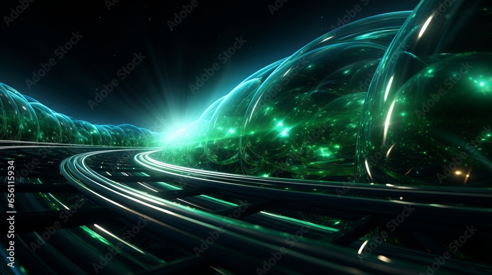 Wall mural an abstract technology background with green tunnel. generative ai.