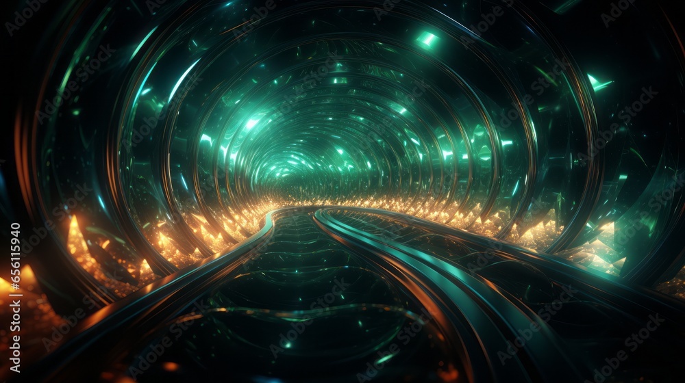 Wall mural an abstract technology background with green tunnel. generative ai.