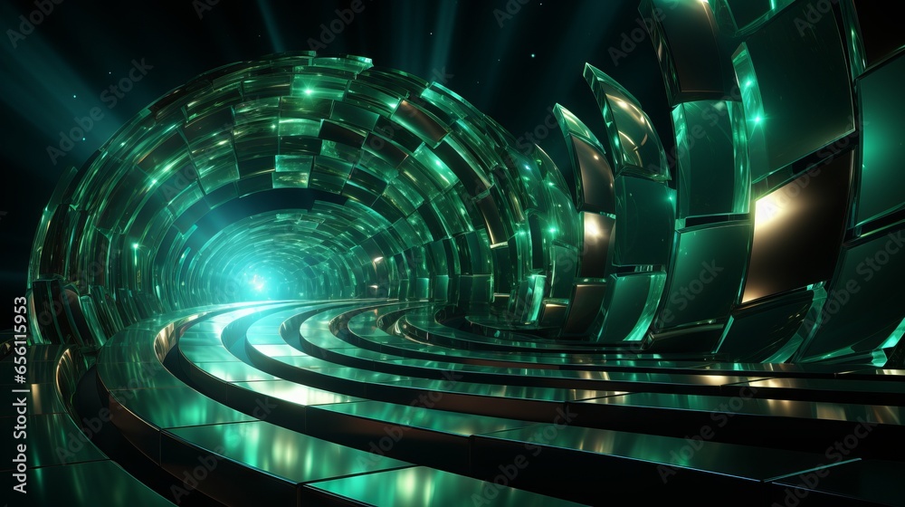 Wall mural an abstract technology background with green tunnel. generative ai.