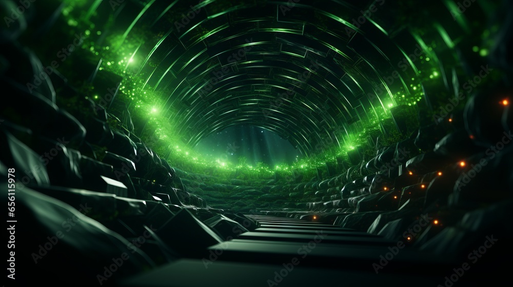 Wall mural an abstract technology background with green tunnel. generative ai.