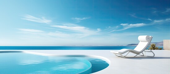 Beachside exterior design showcasing luxury pool and fashionable white deckchairs