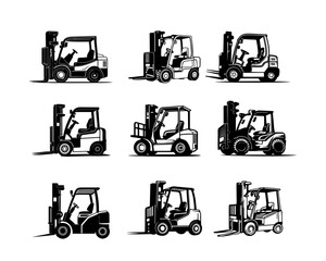 A set collection of forklift vector illustrations