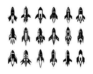 A set collection of missile vector illustrations - obrazy, fototapety, plakaty