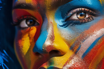 Face of beautiful woman painted in lgbt rainbow colours, art face, lgbtq concept.