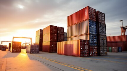 Stack of containers in logistics industry. Business commercial dock and transportation concept.
