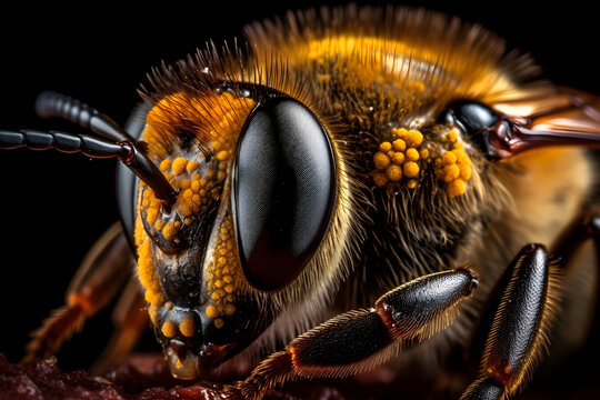 Macro photo of a bee with a blurred background, Close up, macro lens photography