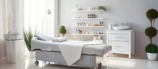 Foto op Plexiglas Modern methods for relaxing and caring for the skin using a body treatment machine in a white room with a cabinet found in cosmetology centers beauty clinics and salons © 2rogan