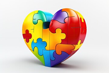 Colorful puzzle heart, autism and child care concept. Generative AI