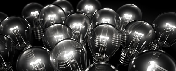 Background with several light bulbs, concept of ideas and knowledge. Generative AI
