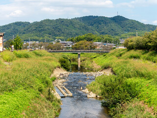 斑鳩町を流れる竜田川沿いの風景