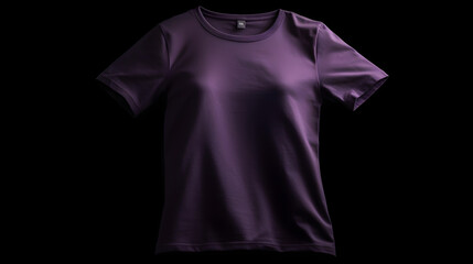 Purple t-shirt mockup on black background with copyspace, Flat lay, top view, for print, product presentation, product display