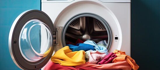 Load color clothes into front loading washing machine and select automatic cleaning in laundry service