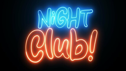 Night Club text font with neon light. Luminous and shimmering haze inside the letters of the text Night Club. 