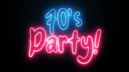 Back to 70's text font with neon light. Luminous and shimmering haze inside the letters of the text Back to 70s. 