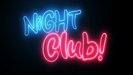 Night Club text font with neon light. Luminous and shimmering haze inside the letters of the text Night Club. 