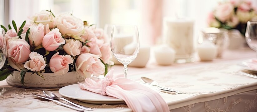 Luxurious wedding table with beautiful floral arrangements