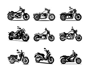 Obraz premium A set collection of cruiser motorbike vector illustrations
