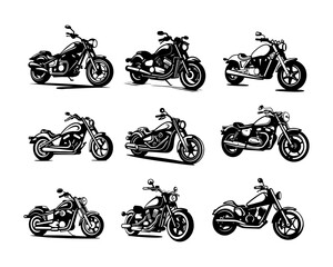 A set collection of cruiser motorbike vector illustrations