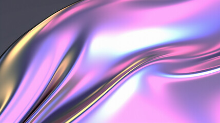 Abstract holographic background. 3D illustration of a chrome surface with neon reflections.