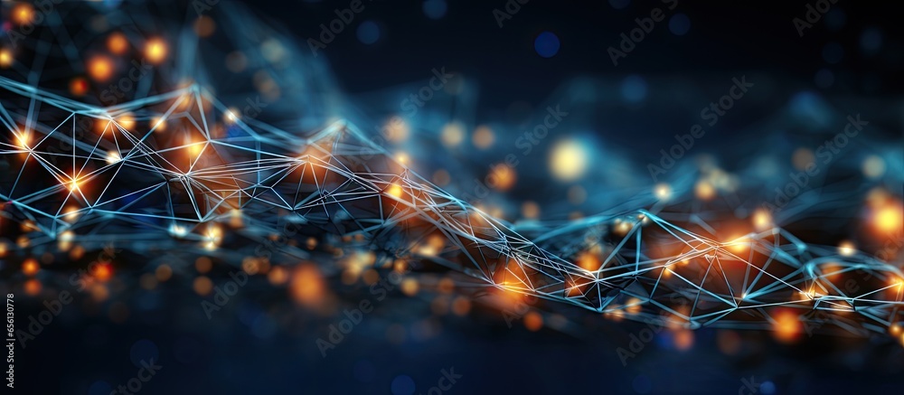Poster concept of ai engineering and global network illustrated with minimal array of lines on blue backgro