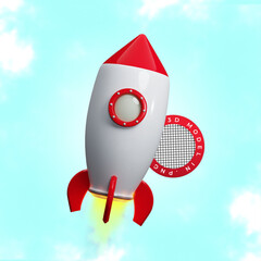 FOGUETE EM 3D EM PNG VERMELHO COM CHAMAS © GUILHERME