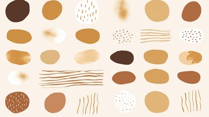 Minimal and Gold abstract wall arts vector collection. Soft earth tones color, Organic shape hand draw arts brush design for wall framed prints, canvas prints, poster, home decor, cover, wallpaper