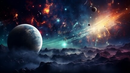 Fototapeta premium Planets and galaxy, science fiction wallpaper. Beauty of deep space