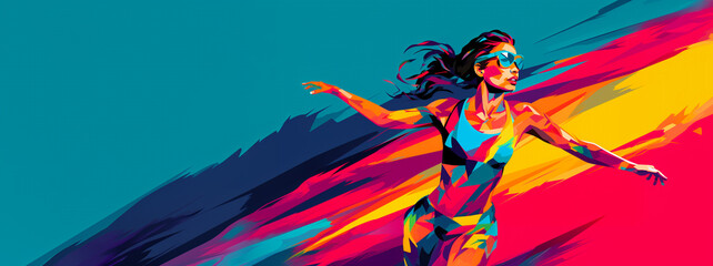 bold colorful running and dancing woman