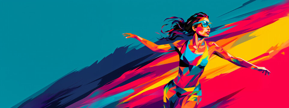 bold colorful running and dancing woman