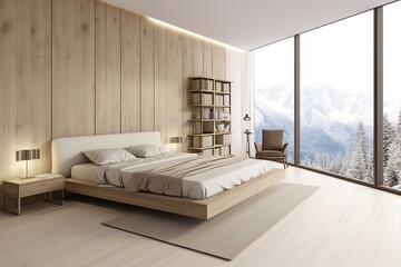 Fototapeta na wymiar Modern and simple minimalist bedroom interior.