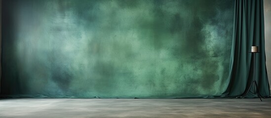 Green textured wall in a studio brightly lit traditional canvas or cloth backdrop