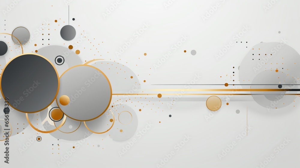 Wall mural tech geometric background with abstract golden and grey circles. vector banner design