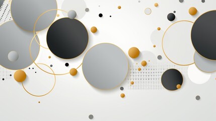 Tech geometric background with abstract golden and grey circles. Vector banner design