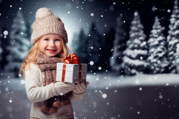 Christmas gift, A Child's Holiday Joy Amidst Snow-Covered Trees
