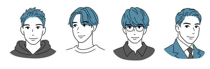 色々なヘアスタイルの若い男性