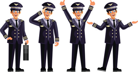 Pilot Character Set Graphics Vector Illustration